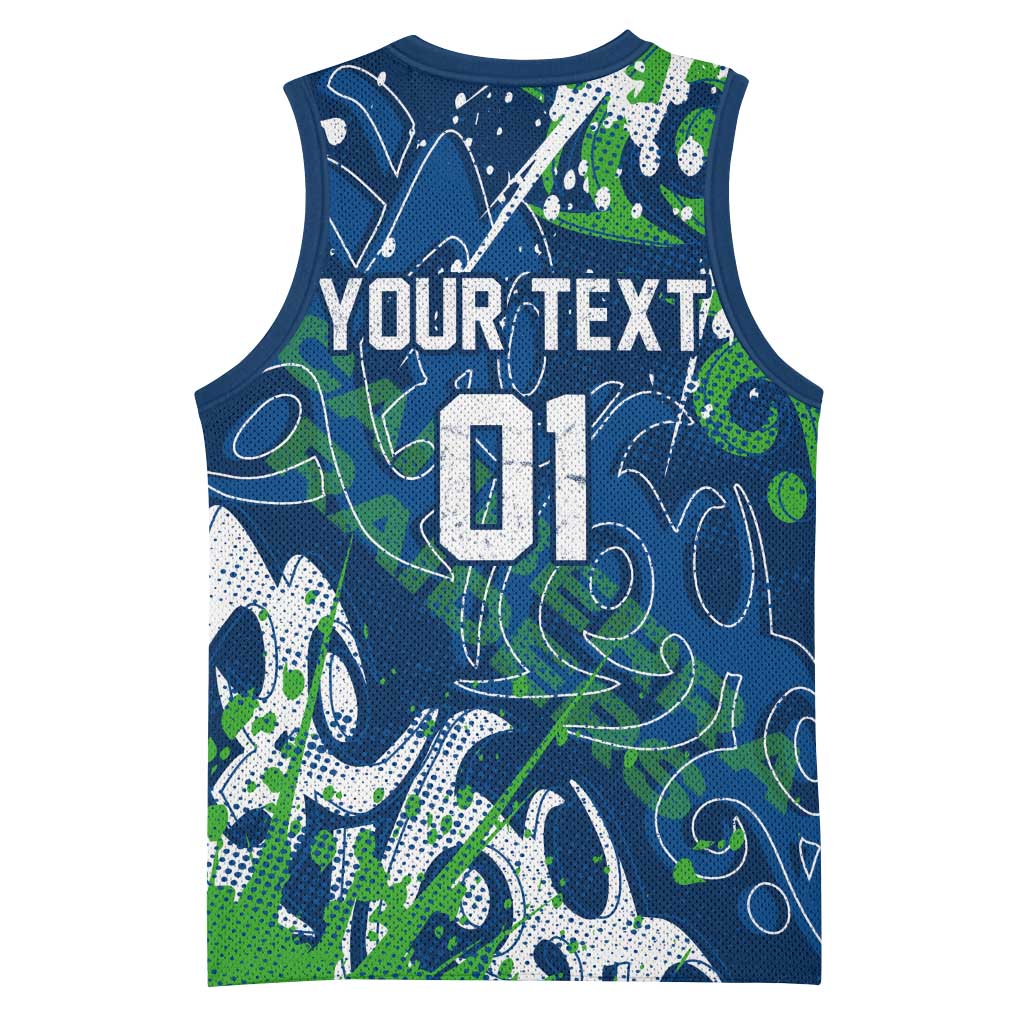 Personalized Canberra Raiders Rugby Basketball Jersey Urban Street Graffiti Style - Distressed Splatter Elements
