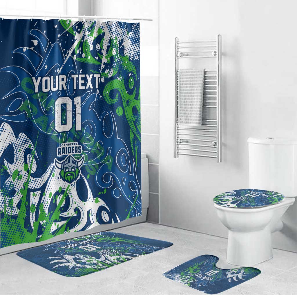 Personalized Canberra Raiders Rugby Bathroom Set Urban Street Graffiti Style - Distressed Splatter Elements