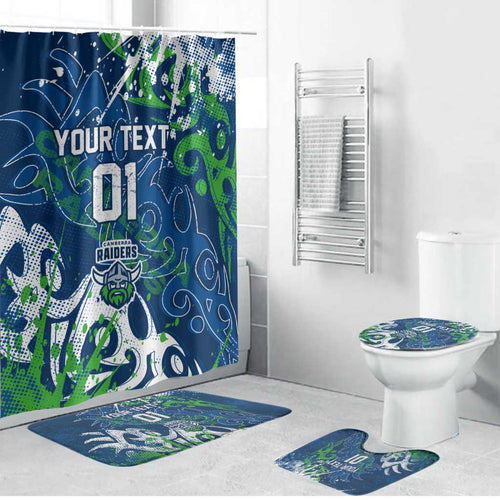 Personalized Canberra Raiders Rugby Bathroom Set Urban Street Graffiti Style - Distressed Splatter Elements