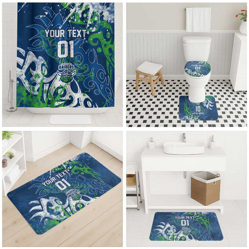 Personalized Canberra Raiders Rugby Bathroom Set Urban Street Graffiti Style - Distressed Splatter Elements