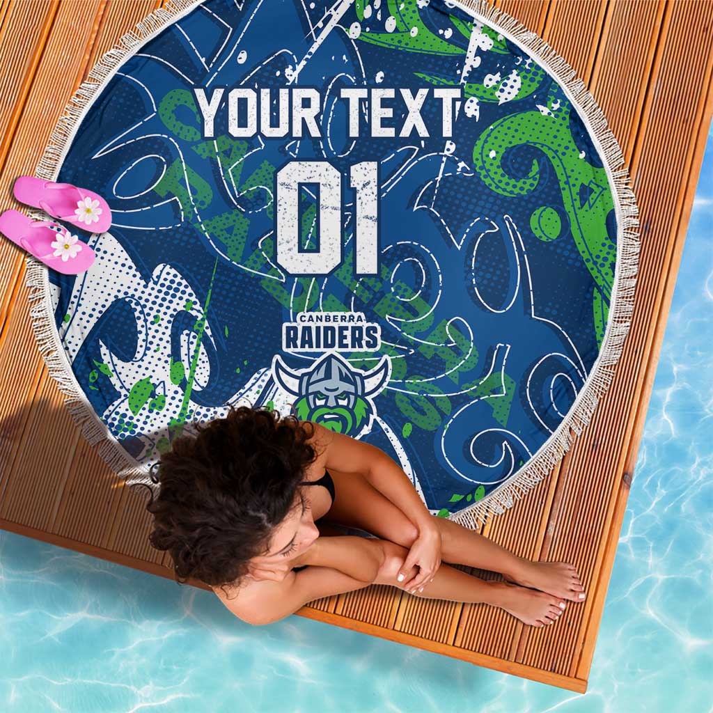 Personalized Canberra Raiders Rugby Beach Blanket Urban Street Graffiti Style - Distressed Splatter Elements