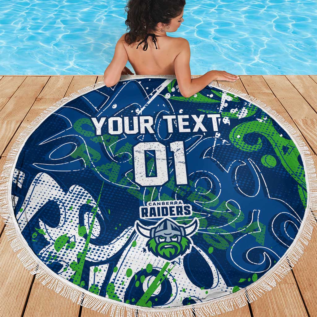 Personalized Canberra Raiders Rugby Beach Blanket Urban Street Graffiti Style - Distressed Splatter Elements