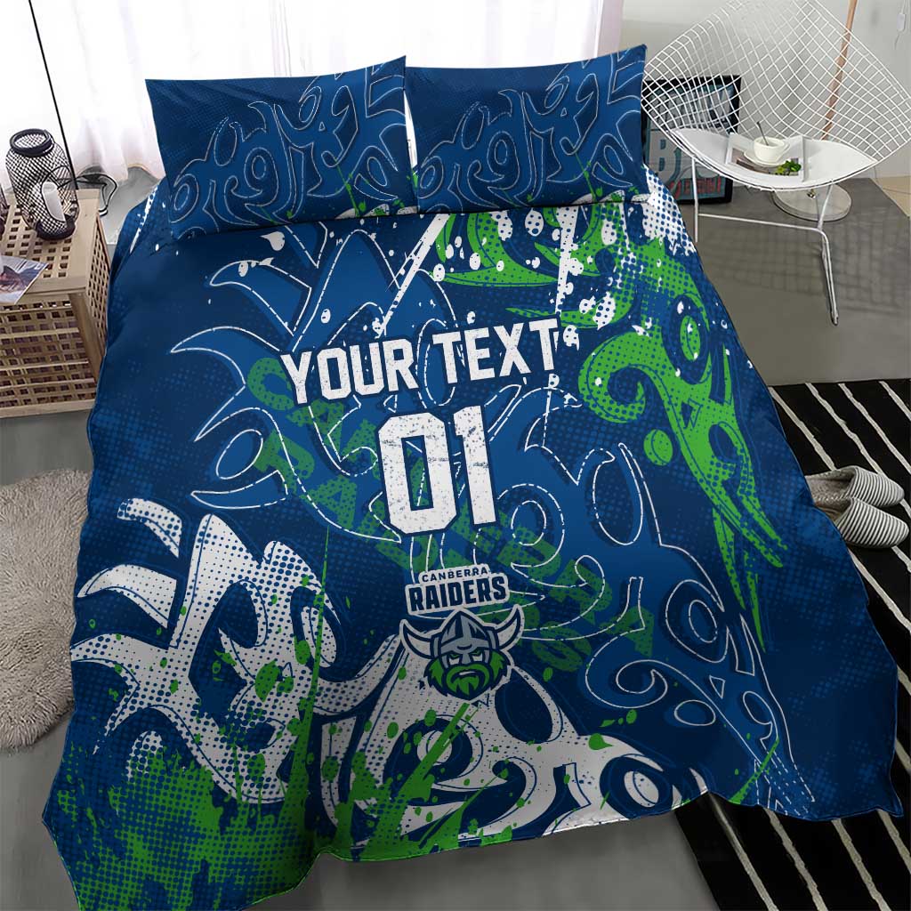 Personalized Canberra Raiders Rugby Bedding Set Urban Street Graffiti Style - Distressed Splatter Elements