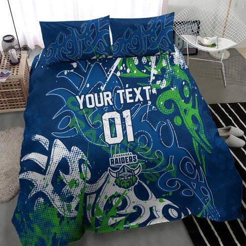Personalized Canberra Raiders Rugby Bedding Set Urban Street Graffiti Style - Distressed Splatter Elements