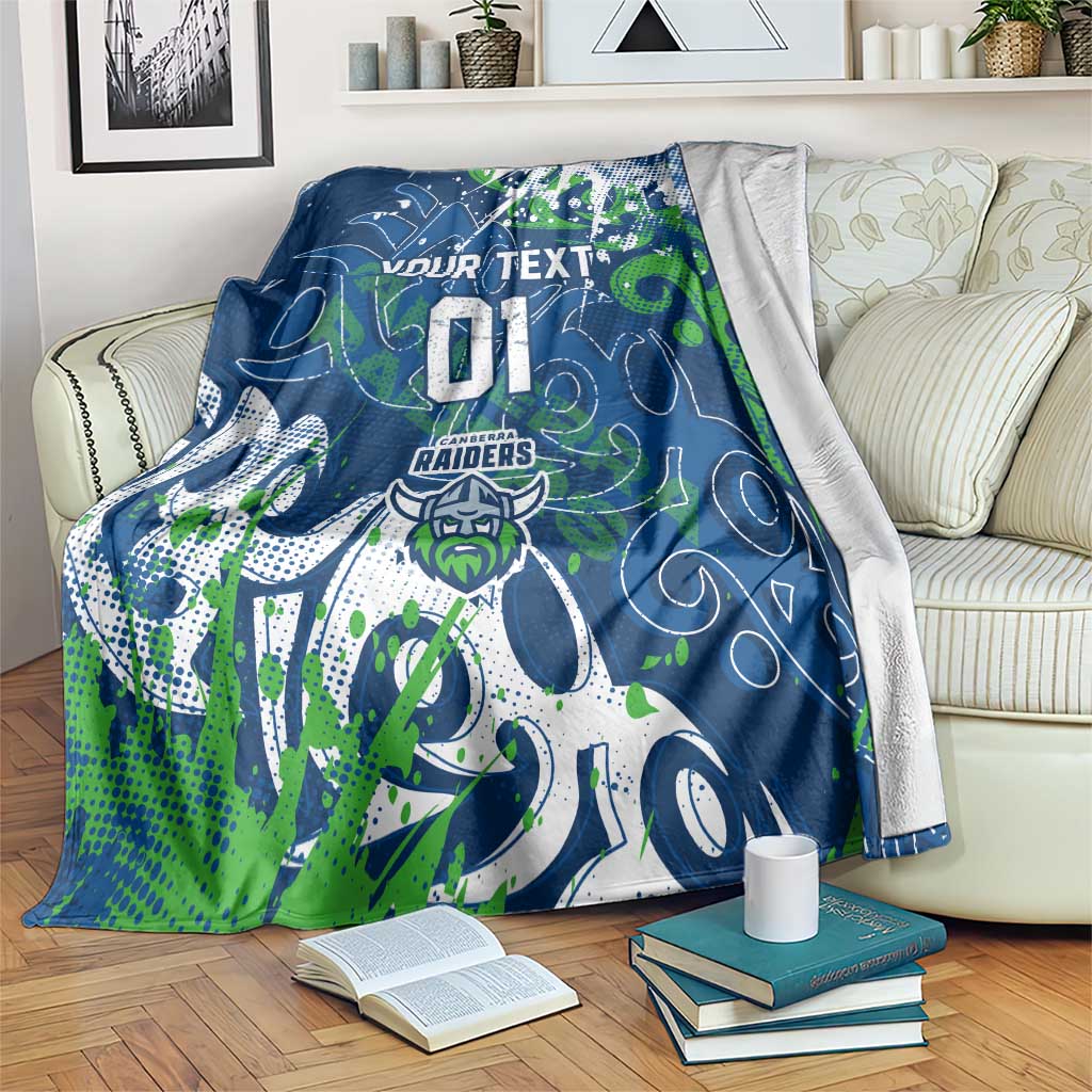 Personalized Canberra Raiders Rugby Blanket Urban Street Graffiti Style - Distressed Splatter Elements