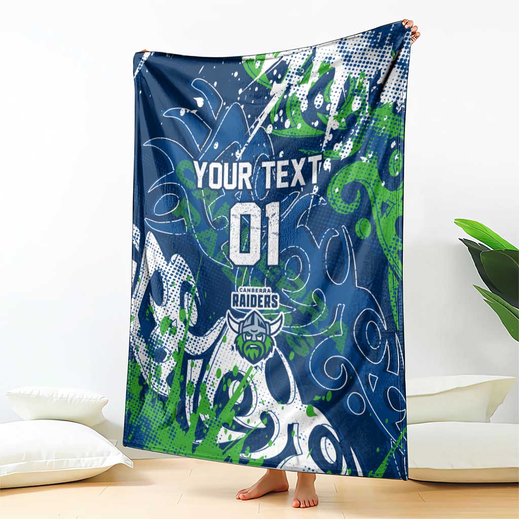 Personalized Canberra Raiders Rugby Blanket Urban Street Graffiti Style - Distressed Splatter Elements