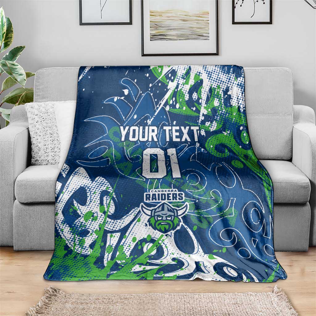 Personalized Canberra Raiders Rugby Blanket Urban Street Graffiti Style - Distressed Splatter Elements