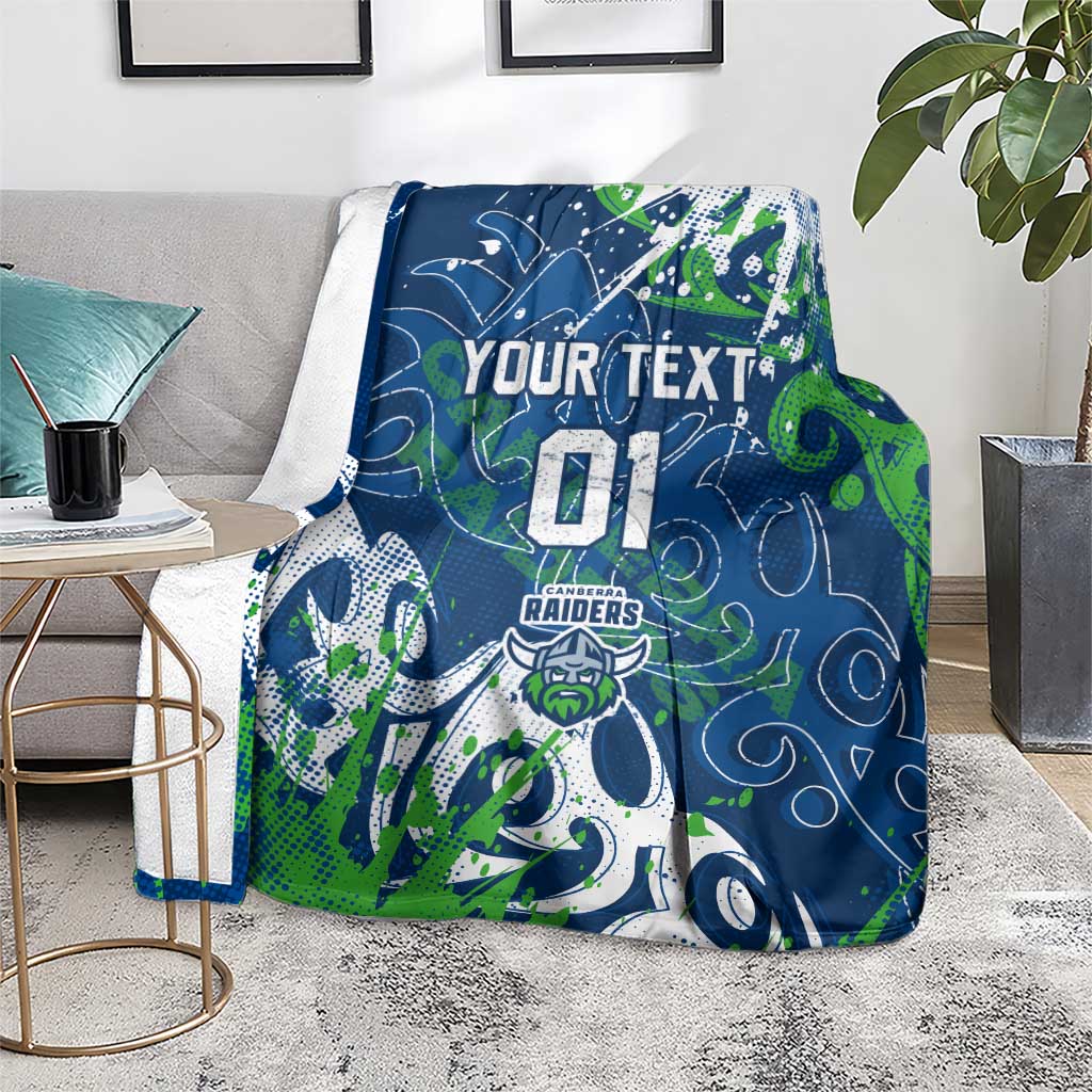 Personalized Canberra Raiders Rugby Blanket Urban Street Graffiti Style - Distressed Splatter Elements