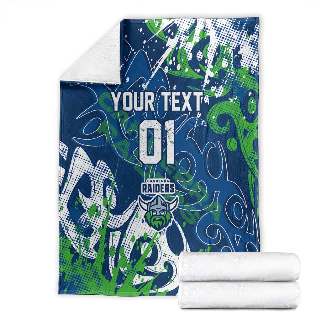 Personalized Canberra Raiders Rugby Blanket Urban Street Graffiti Style - Distressed Splatter Elements