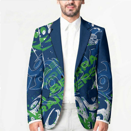 Personalized Canberra Raiders Rugby Blazer Urban Street Graffiti Style - Distressed Splatter Elements