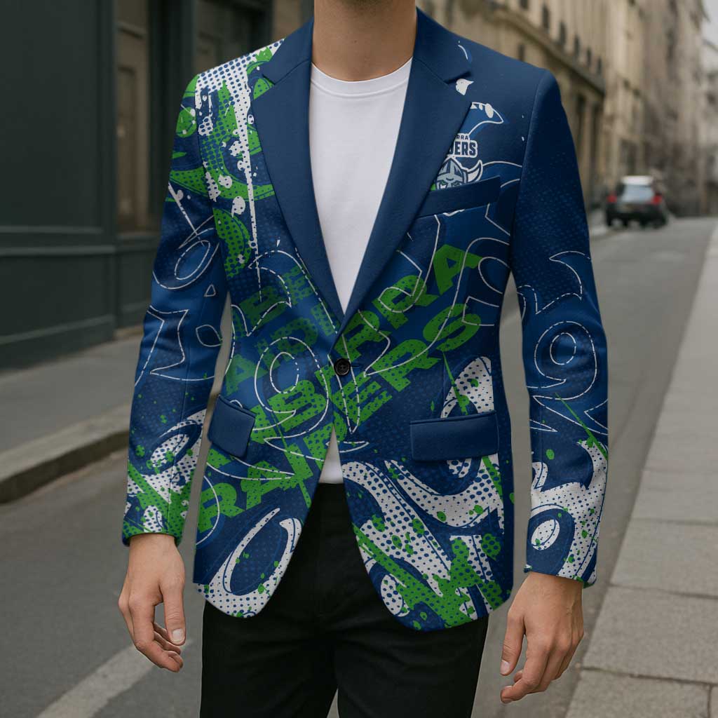 Personalized Canberra Raiders Rugby Blazer Urban Street Graffiti Style - Distressed Splatter Elements