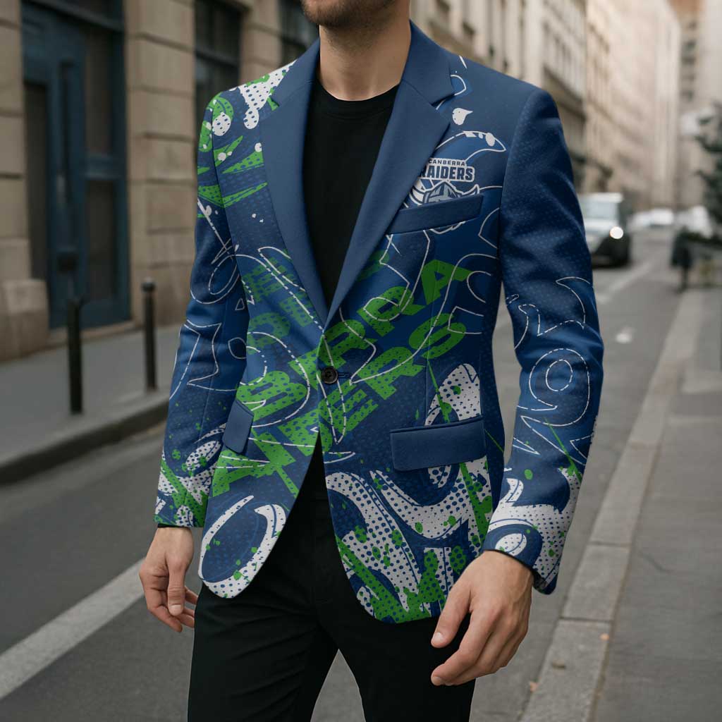 Personalized Canberra Raiders Rugby Blazer Urban Street Graffiti Style - Distressed Splatter Elements