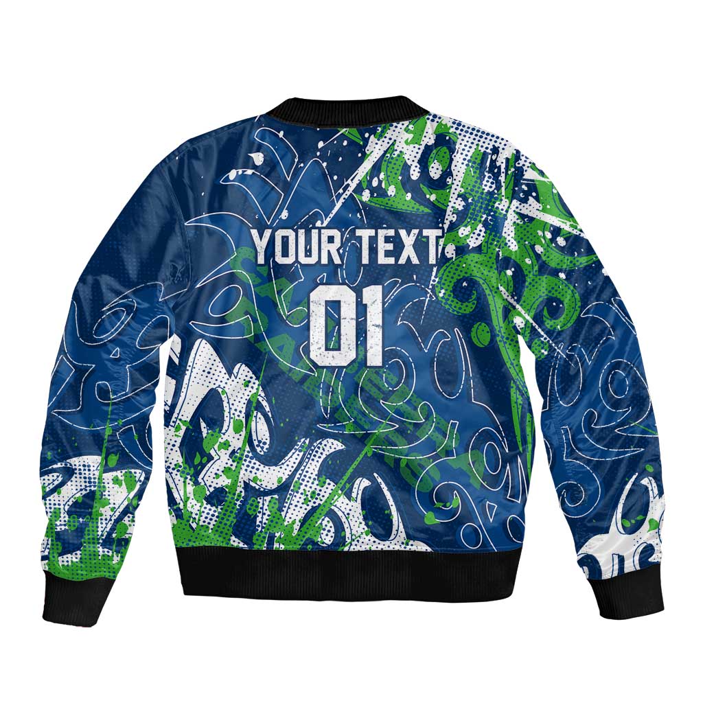 Personalized Canberra Raiders Rugby Bomber Jacket Urban Street Graffiti Style - Distressed Splatter Elements
