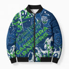 Personalized Canberra Raiders Rugby Bomber Puffer Jacket Urban Street Graffiti Style - Distressed Splatter Elements