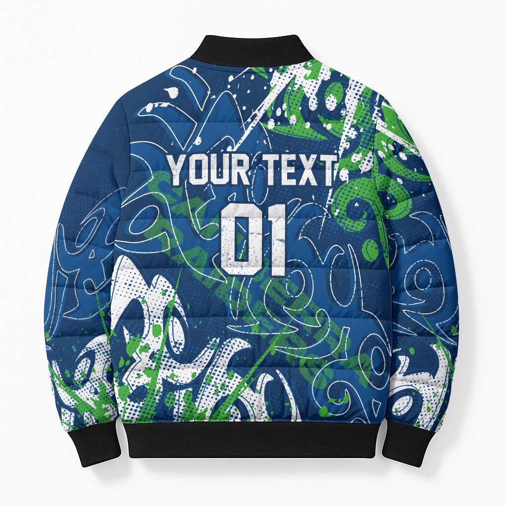 Personalized Canberra Raiders Rugby Bomber Puffer Jacket Urban Street Graffiti Style - Distressed Splatter Elements