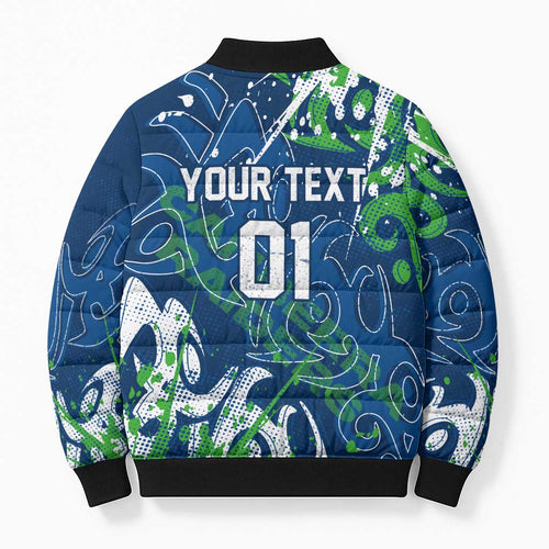 Personalized Canberra Raiders Rugby Bomber Puffer Jacket Urban Street Graffiti Style - Distressed Splatter Elements