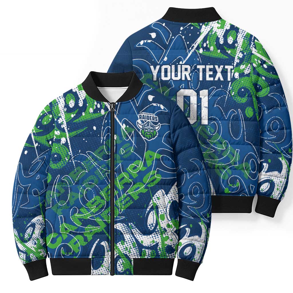 Personalized Canberra Raiders Rugby Bomber Puffer Jacket Urban Street Graffiti Style - Distressed Splatter Elements