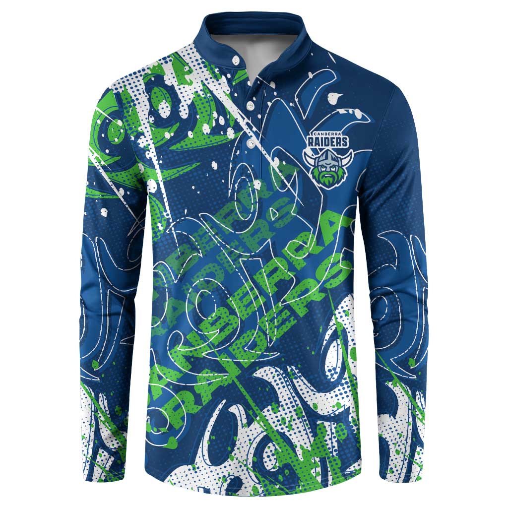 Personalized Canberra Raiders Rugby Button Sweatshirt Urban Street Graffiti Style - Distressed Splatter Elements