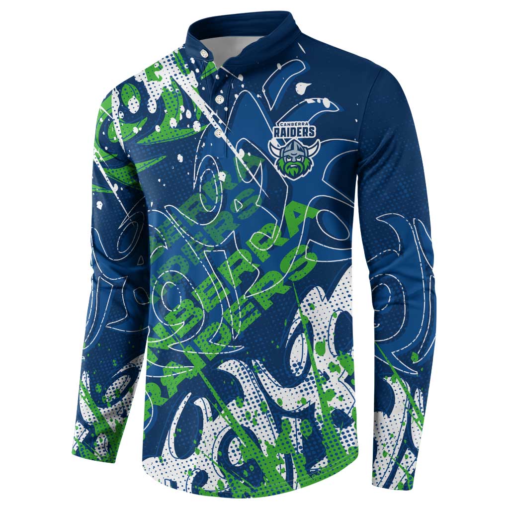 Personalized Canberra Raiders Rugby Button Sweatshirt Urban Street Graffiti Style - Distressed Splatter Elements
