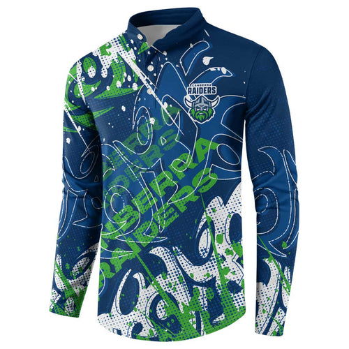 Personalized Canberra Raiders Rugby Button Sweatshirt Urban Street Graffiti Style - Distressed Splatter Elements