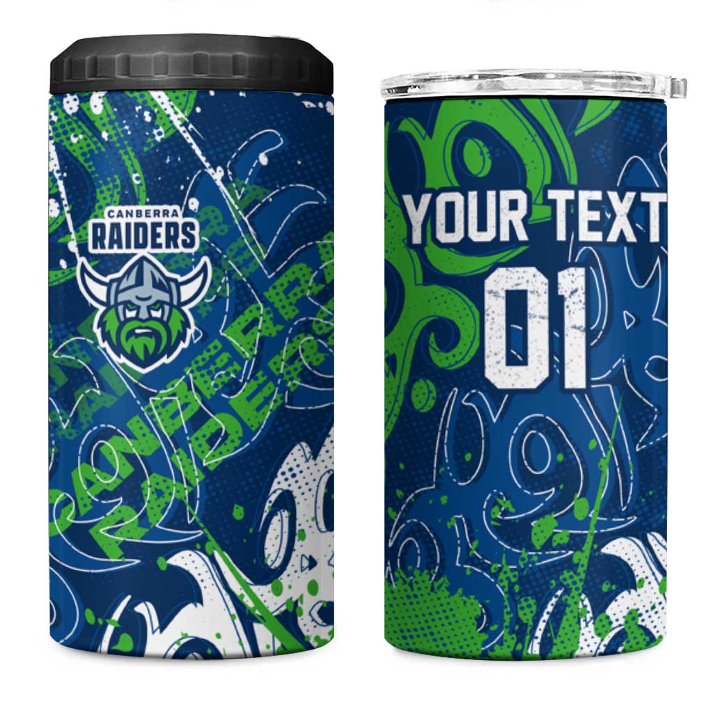 Personalized Canberra Raiders Rugby 4 in 1 Can Cooler Tumbler Urban Street Graffiti Style - Distressed Splatter Elements