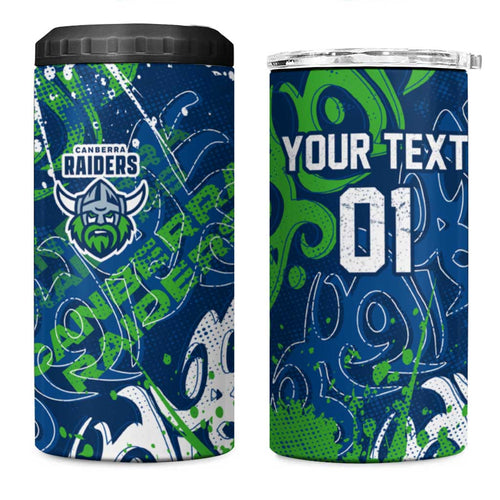 Personalized Canberra Raiders Rugby 4 in 1 Can Cooler Tumbler Urban Street Graffiti Style - Distressed Splatter Elements