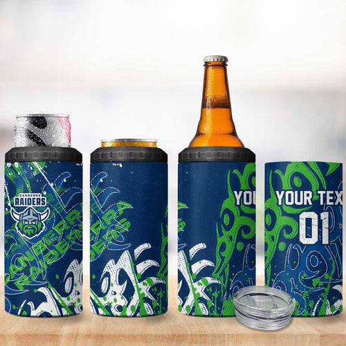 Personalized Canberra Raiders Rugby 4 in 1 Can Cooler Tumbler Urban Street Graffiti Style - Distressed Splatter Elements