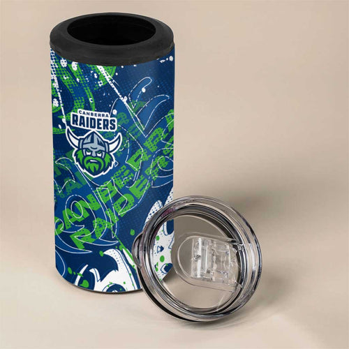 Personalized Canberra Raiders Rugby 4 in 1 Can Cooler Tumbler Urban Street Graffiti Style - Distressed Splatter Elements