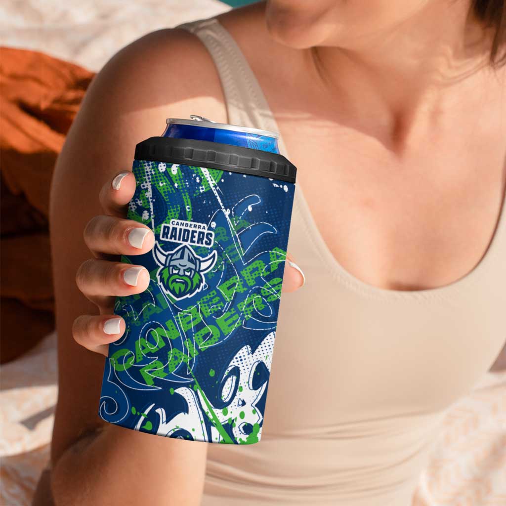 Personalized Canberra Raiders Rugby 4 in 1 Can Cooler Tumbler Urban Street Graffiti Style - Distressed Splatter Elements