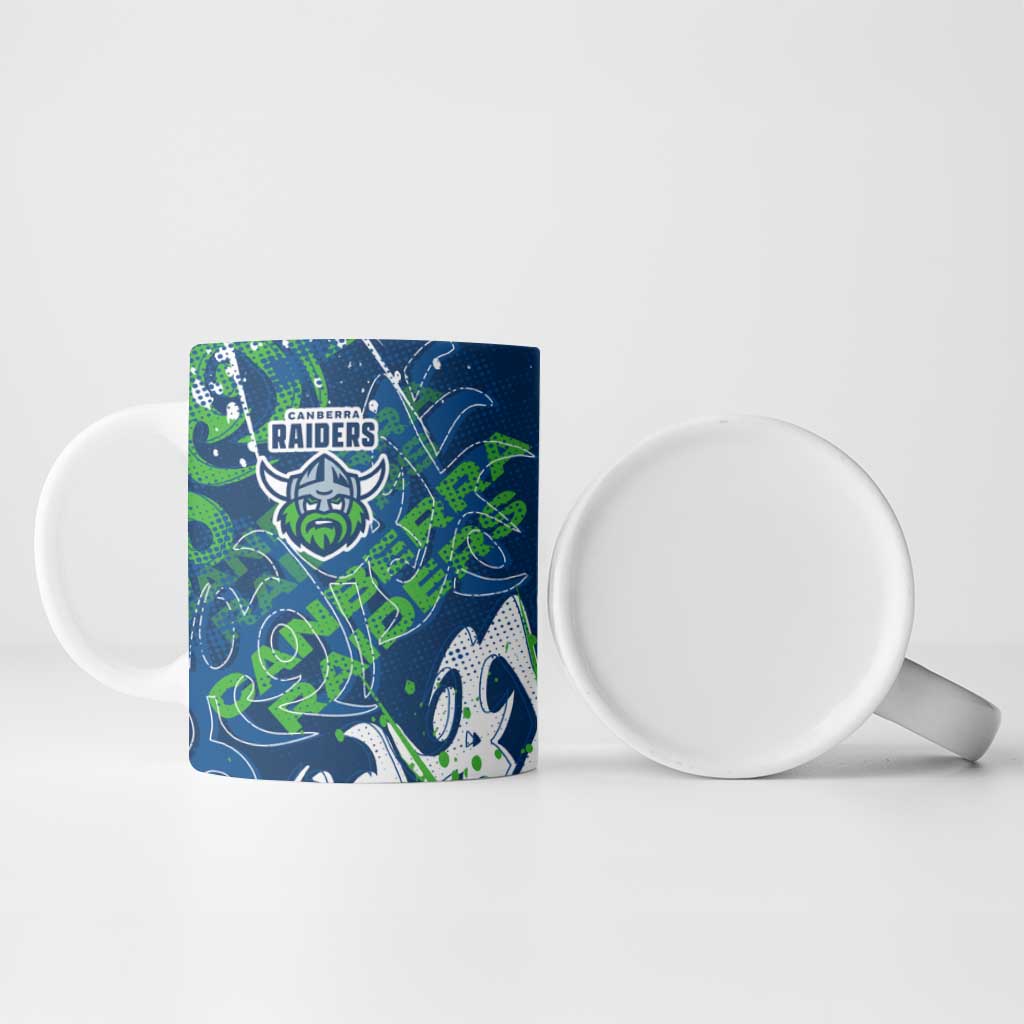 Personalized Canberra Raiders Rugby Ceramic Mug Urban Street Graffiti Style - Distressed Splatter Elements