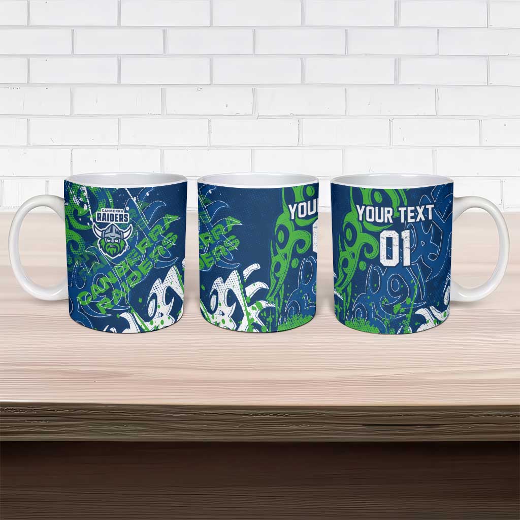 Personalized Canberra Raiders Rugby Ceramic Mug Urban Street Graffiti Style - Distressed Splatter Elements