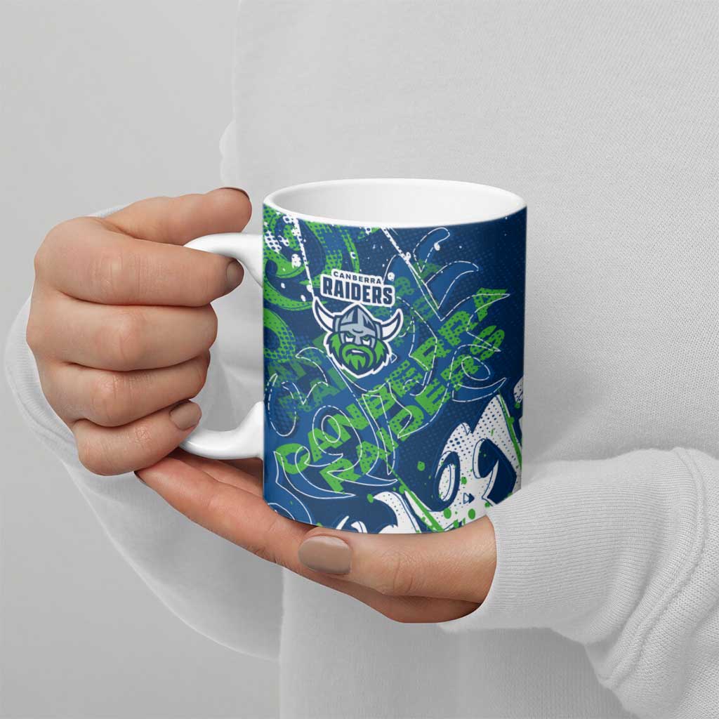 Personalized Canberra Raiders Rugby Ceramic Mug Urban Street Graffiti Style - Distressed Splatter Elements