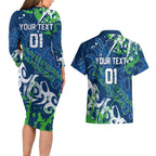 Personalized Canberra Raiders Rugby Couples Matching Long Sleeve Bodycon Dress and Hawaiian Shirt Urban Street Graffiti Style - Distressed Splatter Elements
