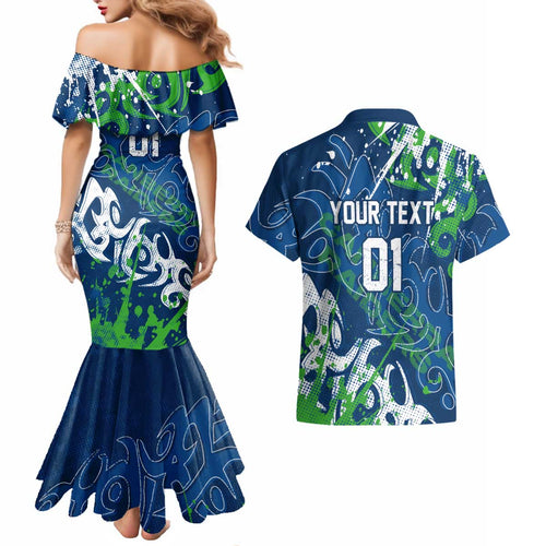 Personalized Canberra Raiders Rugby Couples Matching Mermaid Dress and Hawaiian Shirt Urban Street Graffiti Style - Distressed Splatter Elements