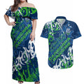 Personalized Canberra Raiders Rugby Couples Matching Off Shoulder Maxi Dress and Hawaiian Shirt Urban Street Graffiti Style - Distressed Splatter Elements