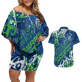Personalized Canberra Raiders Rugby Couples Matching Off Shoulder Short Dress and Hawaiian Shirt Urban Street Graffiti Style - Distressed Splatter Elements
