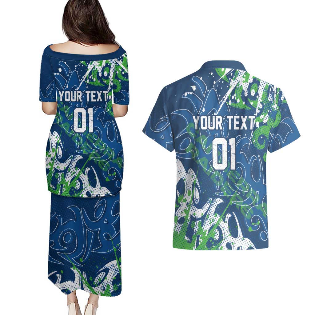 Personalized Canberra Raiders Rugby Couples Matching Puletasi and Hawaiian Shirt Urban Street Graffiti Style - Distressed Splatter Elements
