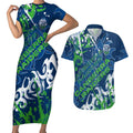 Personalized Canberra Raiders Rugby Couples Matching Short Sleeve Bodycon Dress and Hawaiian Shirt Urban Street Graffiti Style - Distressed Splatter Elements