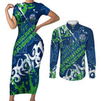 Personalized Canberra Raiders Rugby Couples Matching Short Sleeve Bodycon Dress and Long Sleeve Button Shirt Urban Street Graffiti Style - Distressed Splatter Elements