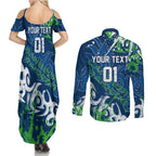 Personalized Canberra Raiders Rugby Couples Matching Summer Maxi Dress and Long Sleeve Button Shirt Urban Street Graffiti Style - Distressed Splatter Elements