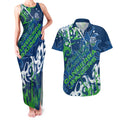 Personalized Canberra Raiders Rugby Couples Matching Tank Maxi Dress and Hawaiian Shirt Urban Street Graffiti Style - Distressed Splatter Elements