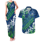 Personalized Canberra Raiders Rugby Couples Matching Tank Maxi Dress and Hawaiian Shirt Urban Street Graffiti Style - Distressed Splatter Elements
