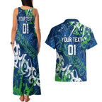 Personalized Canberra Raiders Rugby Couples Matching Tank Maxi Dress and Hawaiian Shirt Urban Street Graffiti Style - Distressed Splatter Elements