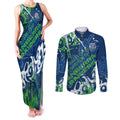 Personalized Canberra Raiders Rugby Couples Matching Tank Maxi Dress and Long Sleeve Button Shirt Urban Street Graffiti Style - Distressed Splatter Elements
