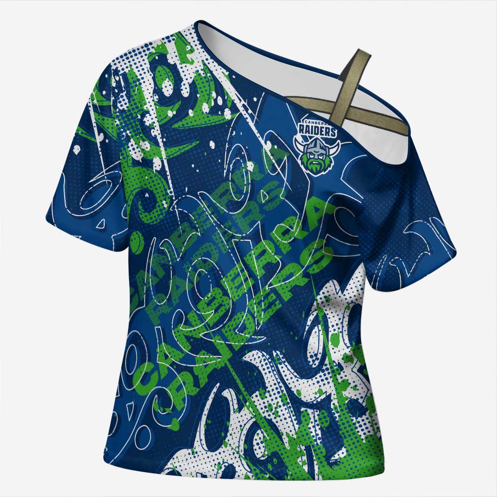 Personalized Canberra Raiders Rugby Cross Shoulder Shirt Urban Street Graffiti Style - Distressed Splatter Elements