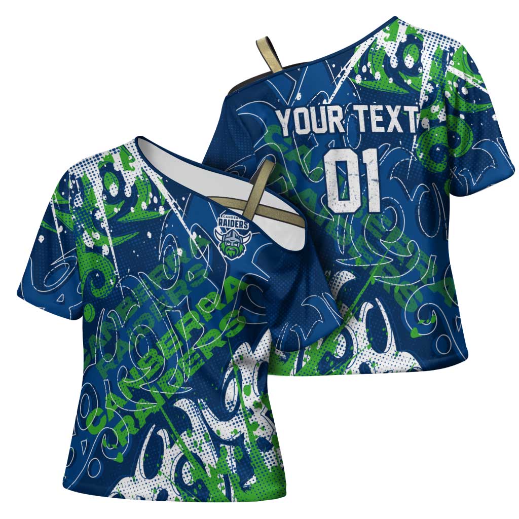 Personalized Canberra Raiders Rugby Cross Shoulder Shirt Urban Street Graffiti Style - Distressed Splatter Elements