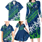 Personalized Canberra Raiders Rugby Family Matching Long Sleeve Bodycon Dress and Hawaiian Shirt Urban Street Graffiti Style - Distressed Splatter Elements