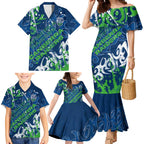 Personalized Canberra Raiders Rugby Family Matching Mermaid Dress and Hawaiian Shirt Urban Street Graffiti Style - Distressed Splatter Elements