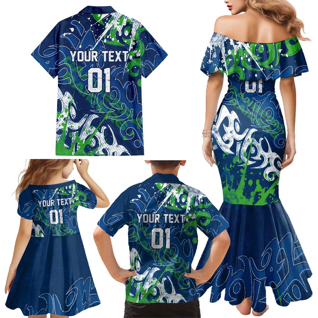 Personalized Canberra Raiders Rugby Family Matching Mermaid Dress and Hawaiian Shirt Urban Street Graffiti Style - Distressed Splatter Elements