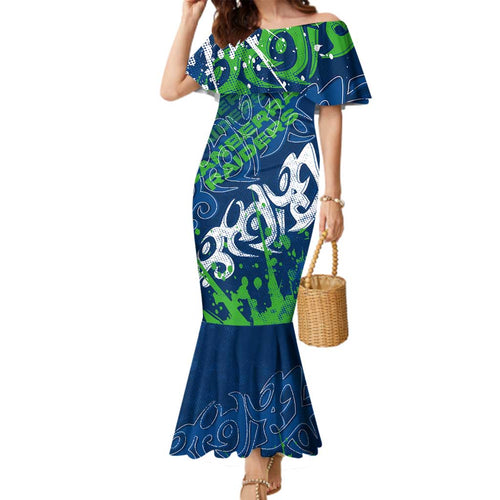 Personalized Canberra Raiders Rugby Family Matching Mermaid Dress and Hawaiian Shirt Urban Street Graffiti Style - Distressed Splatter Elements